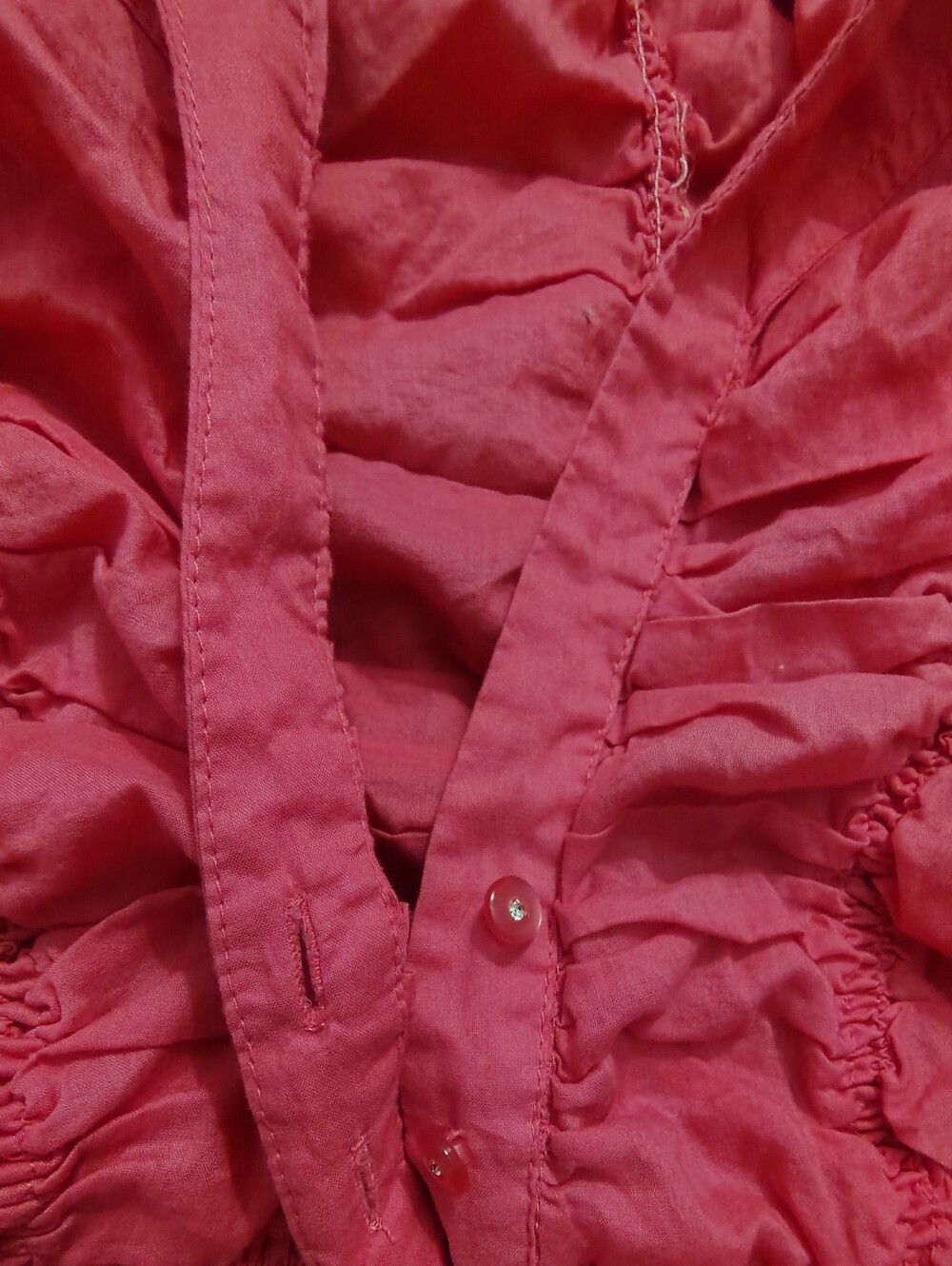 Bright Pink Women's Button-Front Ruffled Top - Picture 2 of 5